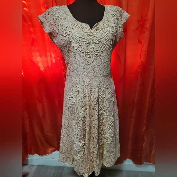 Vintage 50s Ivory Lace Midi Dress M/L - Picture 5 of 9